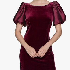 KARL LAGERFELD PARIS Women's Velvet Taffeta Puffed-Sleeve Dress